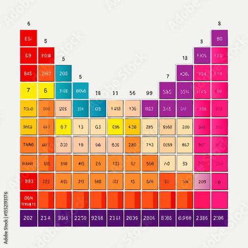 Colorful periodic table of elements with numbers and symbols