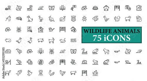 WILDLIFE ANIMALS icon collection, with editable stroke. WILDLIFE ANIMALS thin line icon set. Vector illustration.