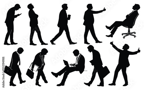 Collection of diverse business professionals in silhouette poses and activities