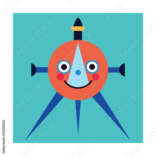 Compass with Face and Directional Arms for Geography Concept