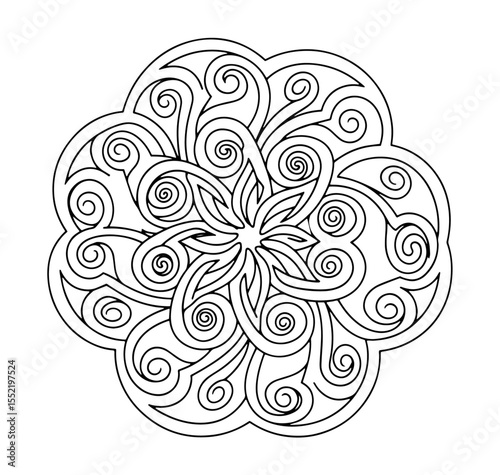 A Series for Alleviating Sadness and Treating Depression :
(99) Swirling Spirals Mandala: Line Art for Flow, Growth, and Peace (for Coloring)