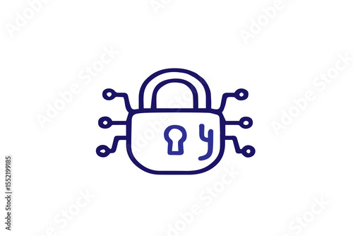 The image shows a digital padlock icon integrated with circuit lines extending from both sides, symbolizing cybersecurity and digital data protection.