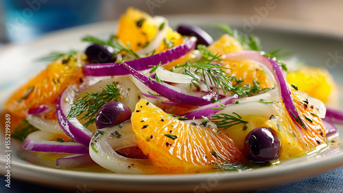 Fresh Mediterranean fennel salad with vibrant citrus and olives