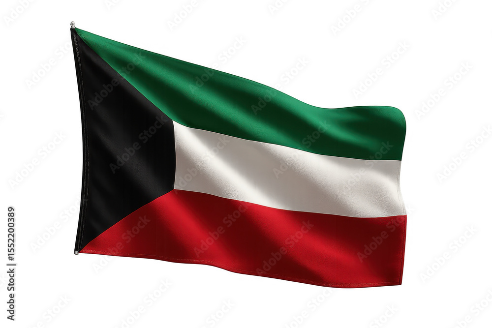 Fototapeta premium Kuwaiti flag waving isolated on transparent background, a patriotic symbol