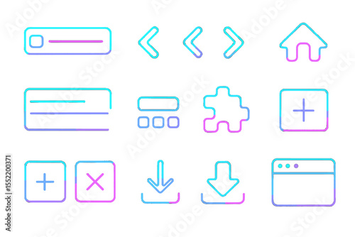 Neon blue and purple ui icons glowing on dark background