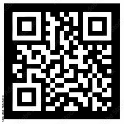 A black and white qr code pattern for digital data scanning isolated on white background