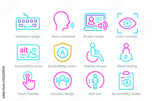 Neon symbols of accessibility and inclusive design for digital interfaces