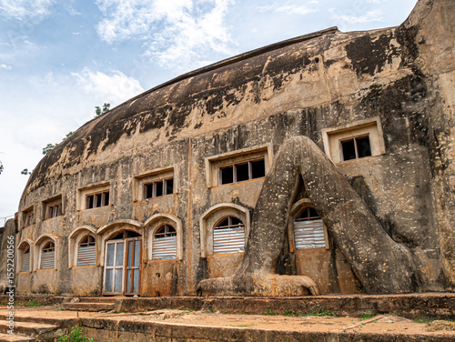 Chameleon-shaped Vodun temple near Abomey, Benin, on a cloudy afternoon 3
