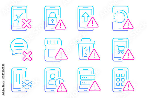 Neon icons display of mobile alerts and warnings