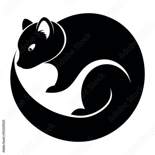 Elegant Black and White Stylized Weasel Illustration