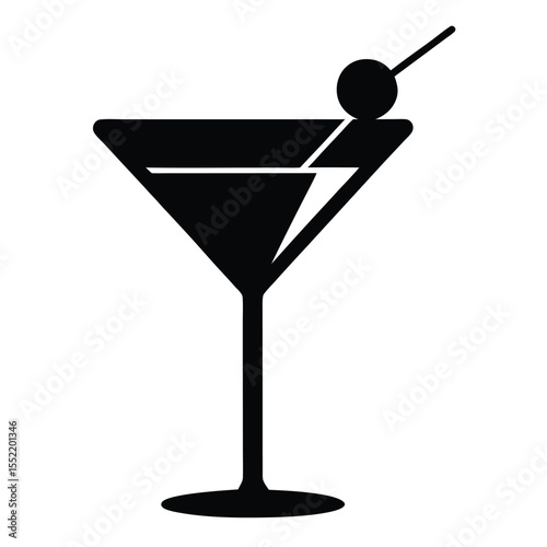 silhouette icon of a martini glass with olives