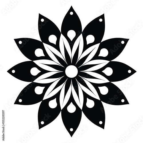 Elegant Black and White Mandala Design  Intricate Floral Pattern for Art, Decor, and Tattoo Inspiration