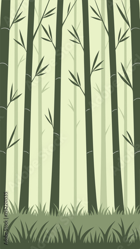 Stylized bamboo forest illustration with transparent background for creative designs