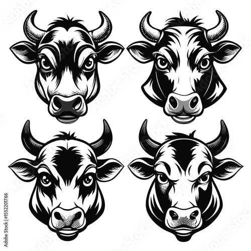 Cow and Face silhouette vector Style with white background
