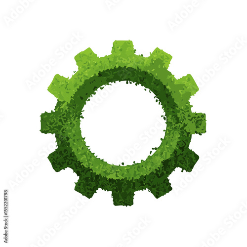 Green energy gear icon concept ecological technology symbol eco friendly power source renewable industry machinery part environmental protection