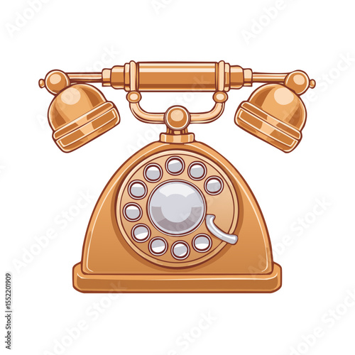 Antique rotary telephone in copper tone with retro style illustration for communication needs and technology history with vintage charm