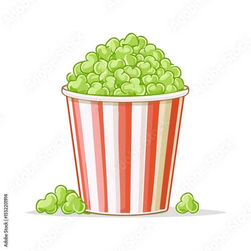 Bucket of Green Popcorn Treats Isolated on Black Cartoon Styled Rendering for Snacks and Entertainment, Vector Graphic