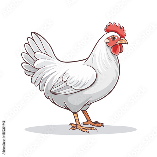 Animated White Chicken Standing Illustration Poultry Farm Mascot Hen Isolated Icon Cute Fowl Domestic Bird
