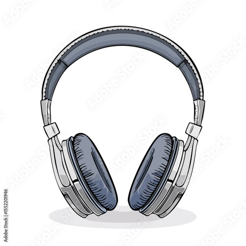 Silver Headphones Illustration on Black Background for Audio Listening