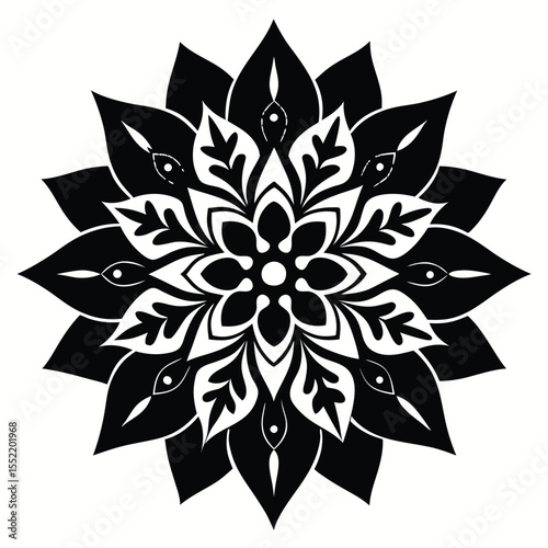 Elegant Black and White Mandala Design Intricate Floral Pattern for Art, Decor, and Spiritual Practices
