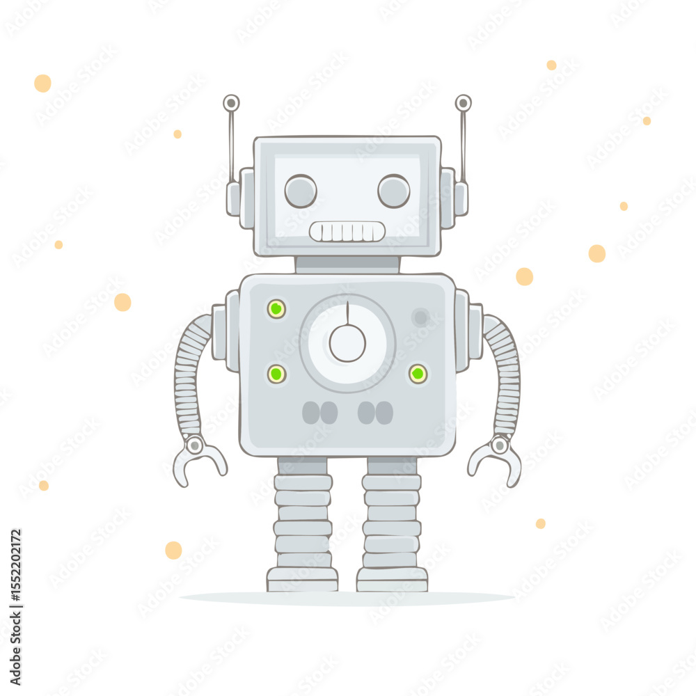 Fototapeta premium Retro Style Robot Illustration Standing Against Black Background with Glowing Particles
