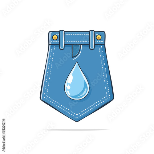 Blue Jeans Pocket with Water Drop Cartoon Illustration Promoting Clean Water Concept