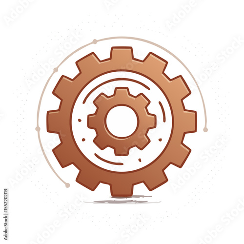 Brown gear design with white outline and star decoration concept design illustration on black background for mechanical engineering and technical drawings