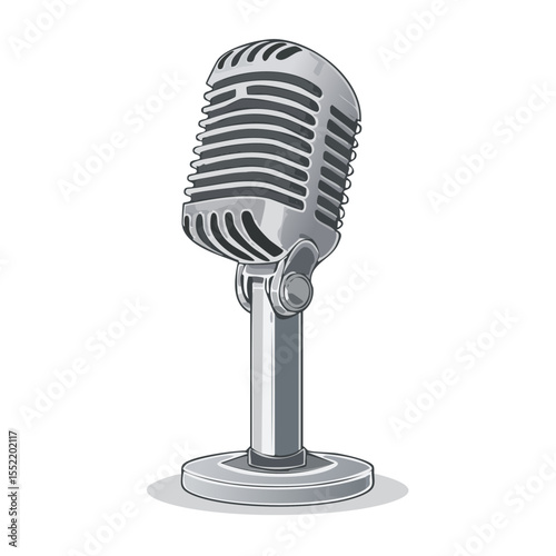 Vintage Microphone Illustration for Audio Recording and Broadcasting on a Black Background