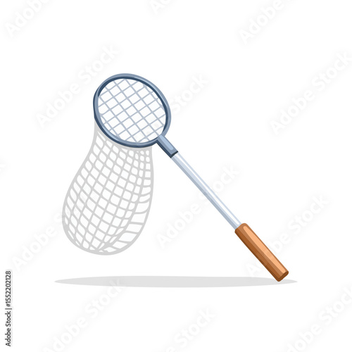 Cartoon illustration of a fishing net on a black background with a white shadow.