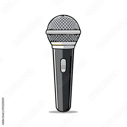 Close-up of a dark gray microphone with a silver mesh head on a plain black background for podcasts, events, and broadcasting.