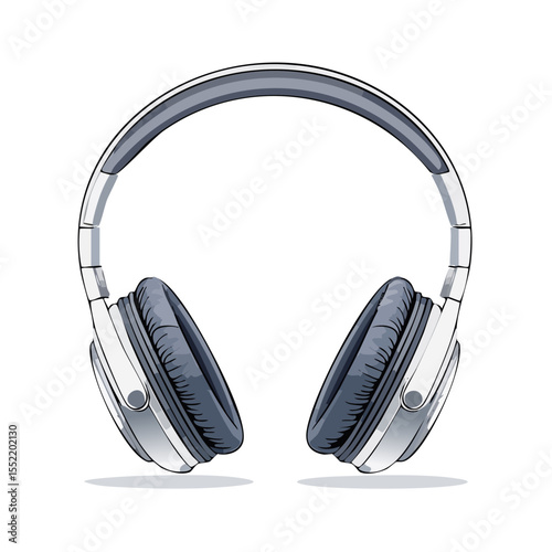 Modern wireless headphones, illustration, audio accessory on dark background, music listening device