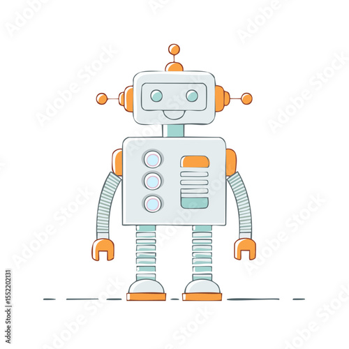 Cartoon Robot Character Illustration Isolated on Black Background Smiling Modern Technology Concept Design