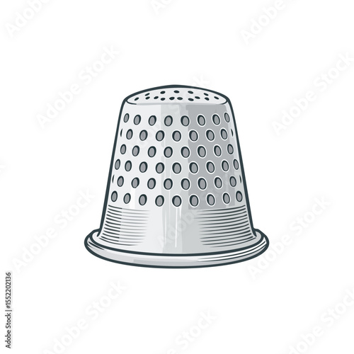 Metallic Thimble Close Up Detail Sewing Accessory Needlework and Craft Safety Tool Equipment