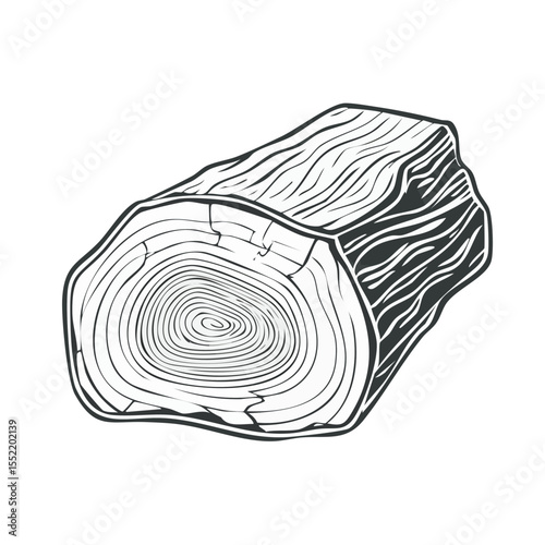 Illustration of Tree Stump with Concentric Rings Revealing Age and Texture on Black