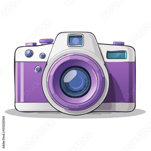 Stylish purple camera illustration capturing images of nature and adventure photography hobby for travel and vacation blog posts