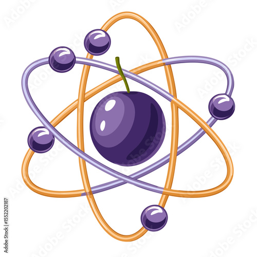 Cartoon Atom Structure with Nucleus and Electrons in Circular Orbits Isolated on Black