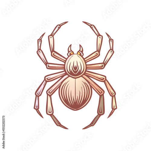 Illustration of stylized spider with eight legs on a black background for Halloween spooky themes or nature designs