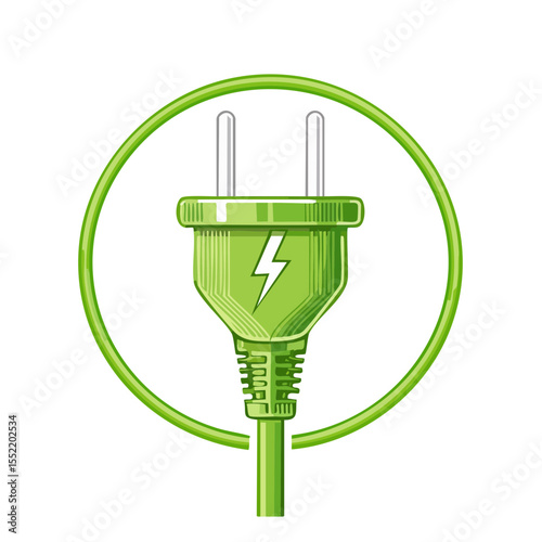Green Electric Plug Icon with Lightning Bolt Symbol for Energy and Sustainability Concepts