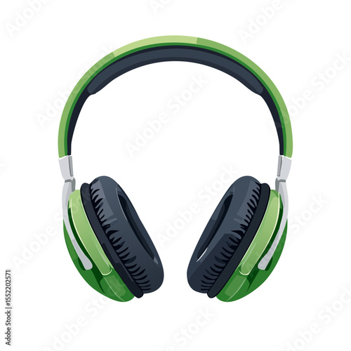 Green Headphones Cartoon Illustration on Black Background for Music Listening