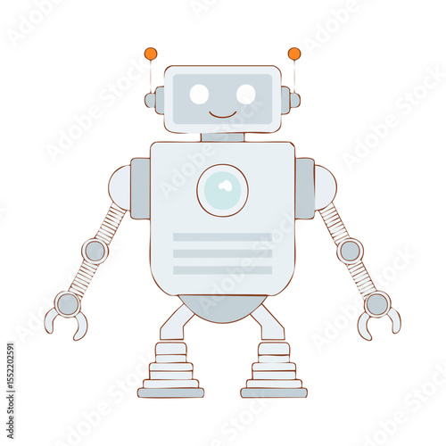 Cartoon Robot Character Standing on Black Background Friendly Automated Machine Concept