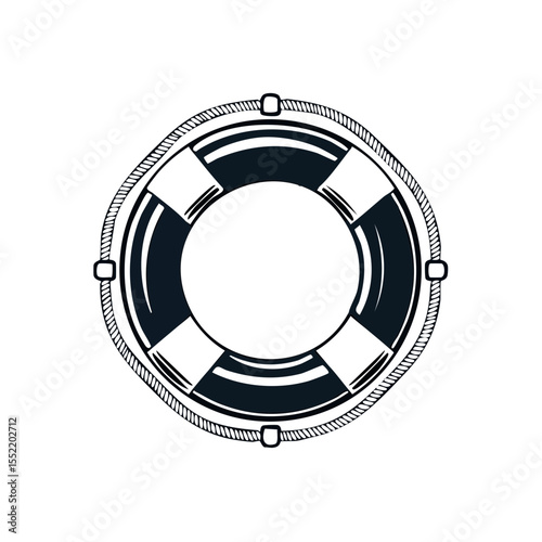 Outline Illustration of a Life Preserver, Round Buoy with Rope