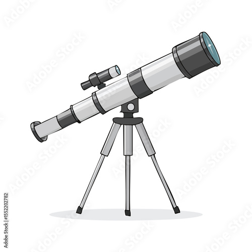 Illustration of a telescope on a tripod ready for stargazing and exploring space with black background and cartoon style