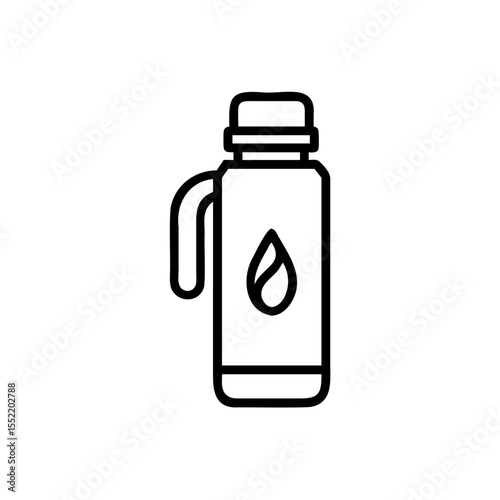 Handdrawn Outline of a Thermos Bottle with a Handle and Water Drop Icon on Background Laboratory Equipment