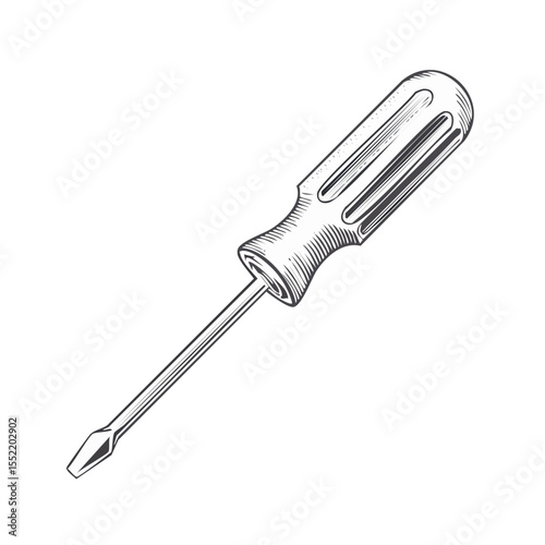Hand drawn flathead screwdriver illustration on a clean black background