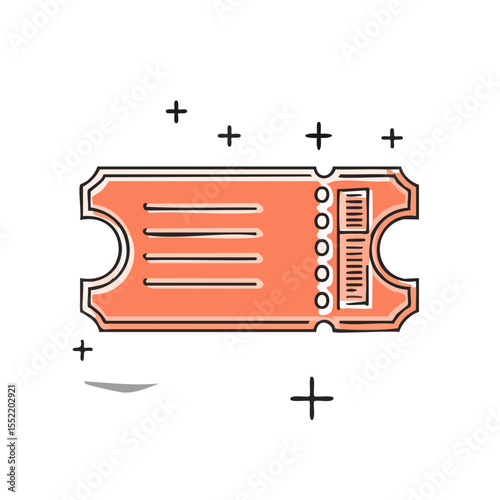 Cartoon style admission tickets icon for events cinema performance with black background and stars illustration