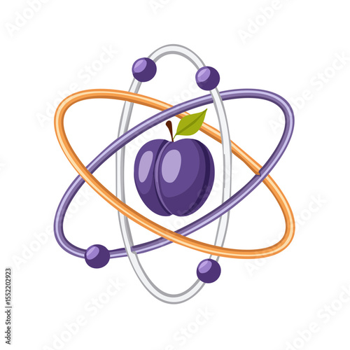 Atom Model with Plum Fruit: Atomic Structure Illustration for Science Education