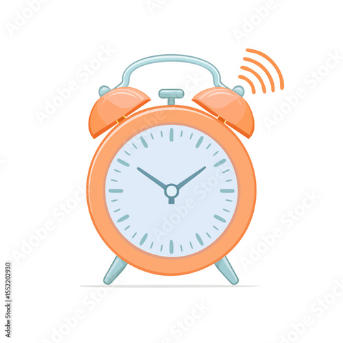Orange Alarm Clock Ringing Illustration Isolated on Black Background Depicting Time Notification Reminder and Schedule Cartoon Style Vector