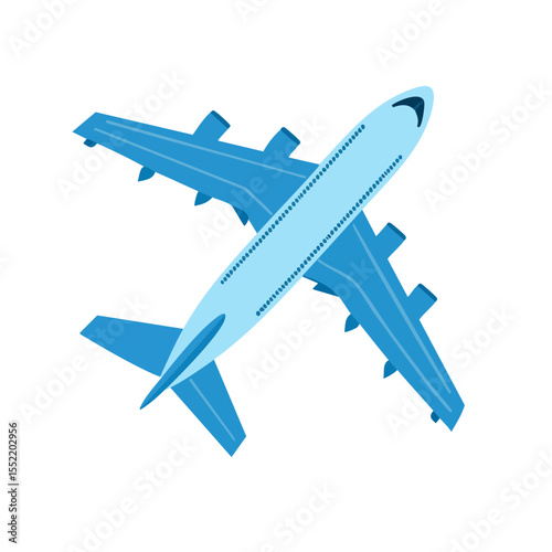 Blue airplane flying high angle view transport travel aviation and modern aircraft design with tourism concept on black background