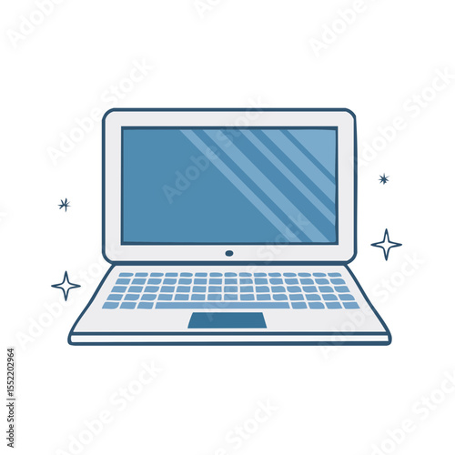 Open Laptop Computer with Sparkling Design Element Isolated on Black Background