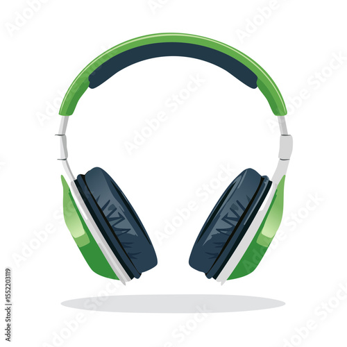 Green headphones against black backdrop, music listening device, technology concept, isolated studio shot, personal entertainment illustration